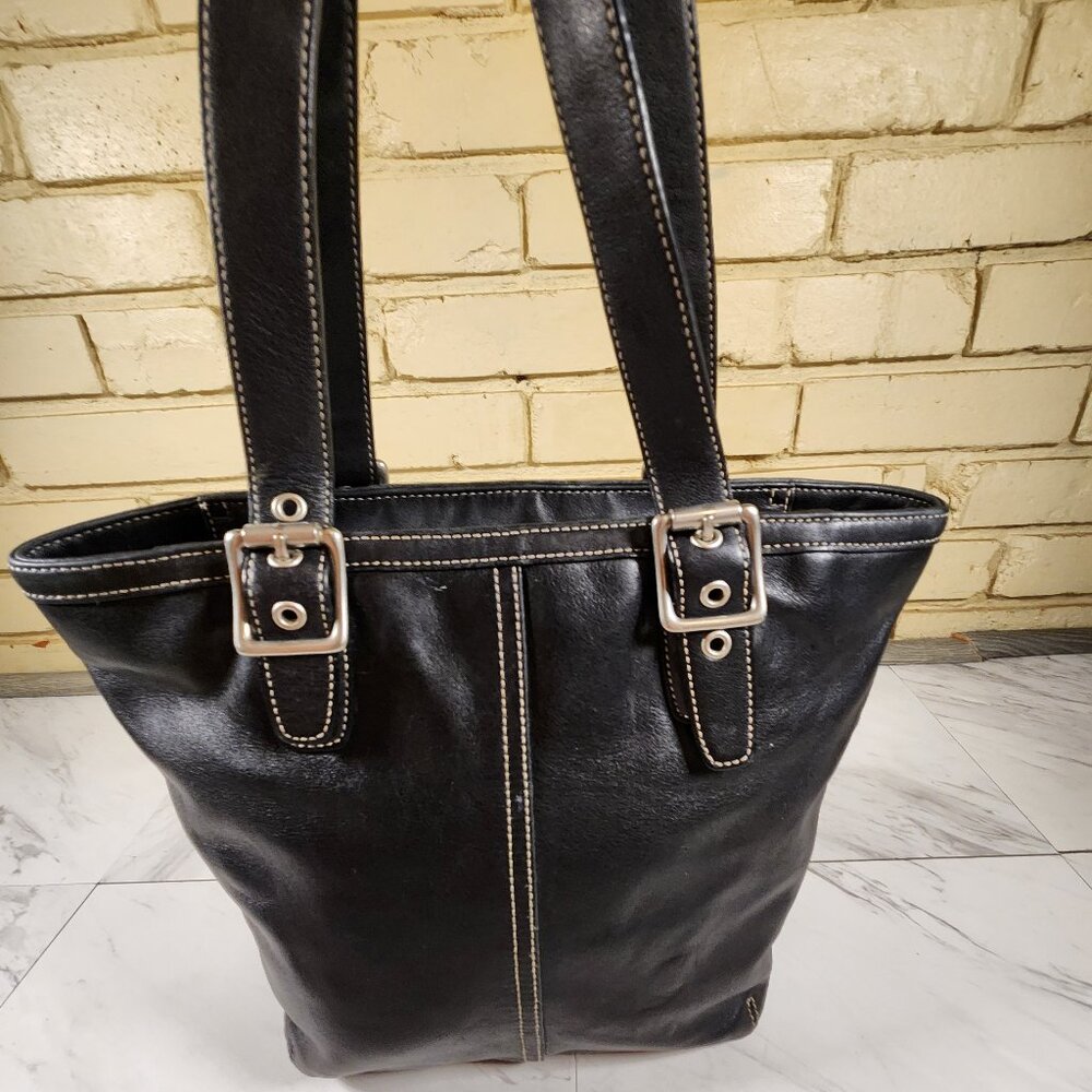 Euc Vintage Coach Black Saffiano Leather Handbag Tote Purse - Picture 2 of 10